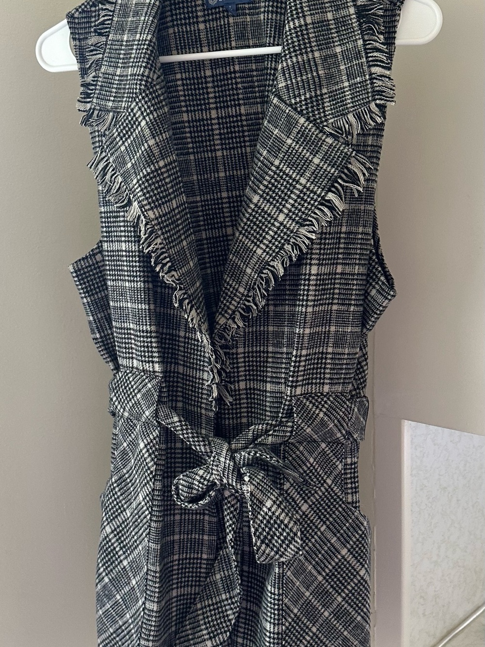 Democracy Black and White Plaid Open Cardigan